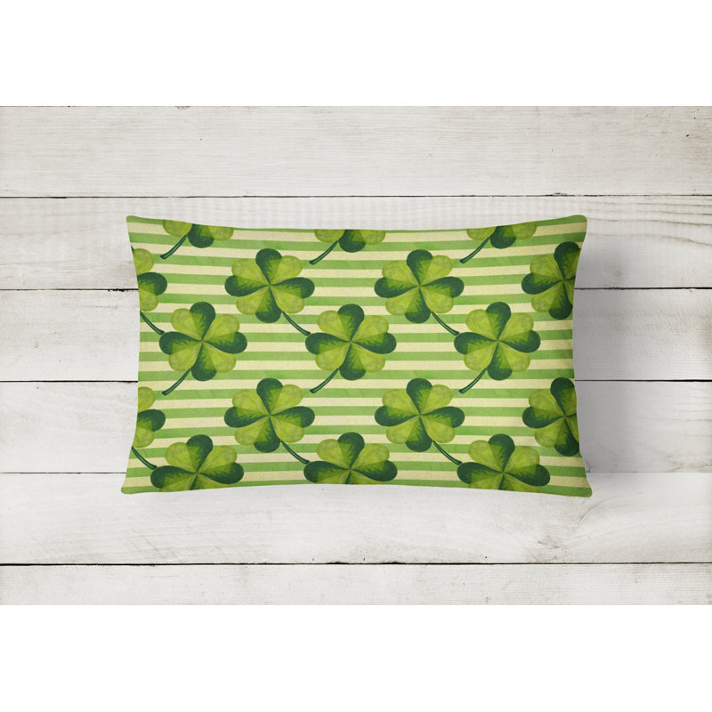  Watercolor Shamrock Stripes Indoor/Outdoor Throw Pillow