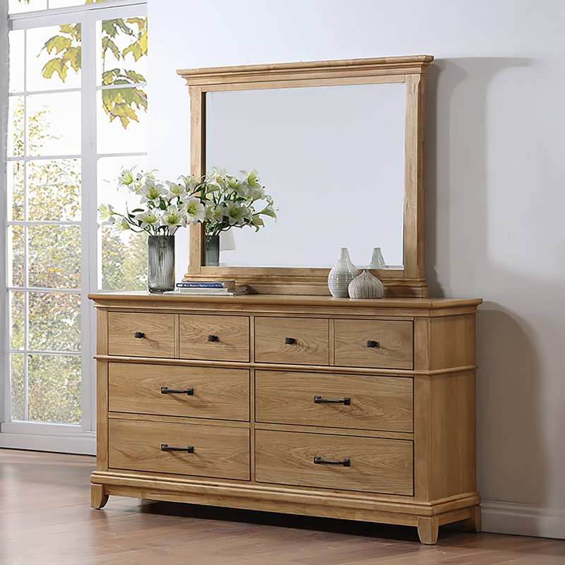 Commode 6 tiroirs avec miroir Esterel, brun miel
