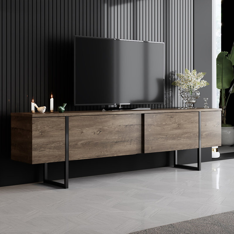 Modern TV Stand with Metal Legs, Walnut & Black Finish, 70.9 x 11.8 x 19.7 inches | 100% Melamine Coated Particle Board, Thickness: 0.7 inches | Stylish Industrial Design for Living Room & Entertainment Spaces
