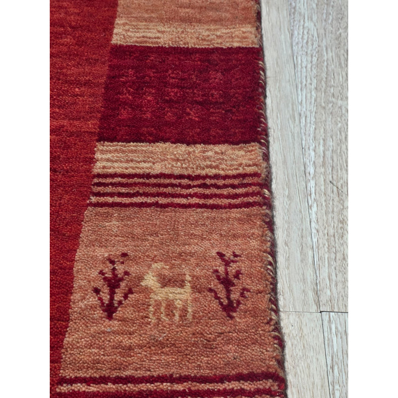 Handloomed Red Gabbeh Tribal Wool Area Rug, 5' x 8'