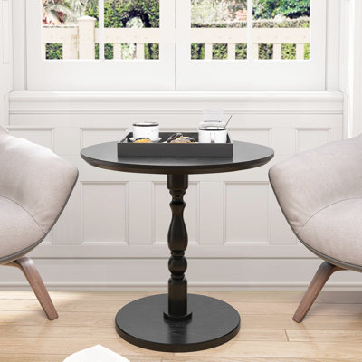 Table d'appoint ronde noire de 58 cm (23 po) avec pieds en bois massif et plateau arrondi, idéale pour la table de chevet, les coins et les petits espaces - Revêtement hydrofuge, montage rapide. Table de nuit noire de 58 cm (22,69 po) de profondeur, en bois.