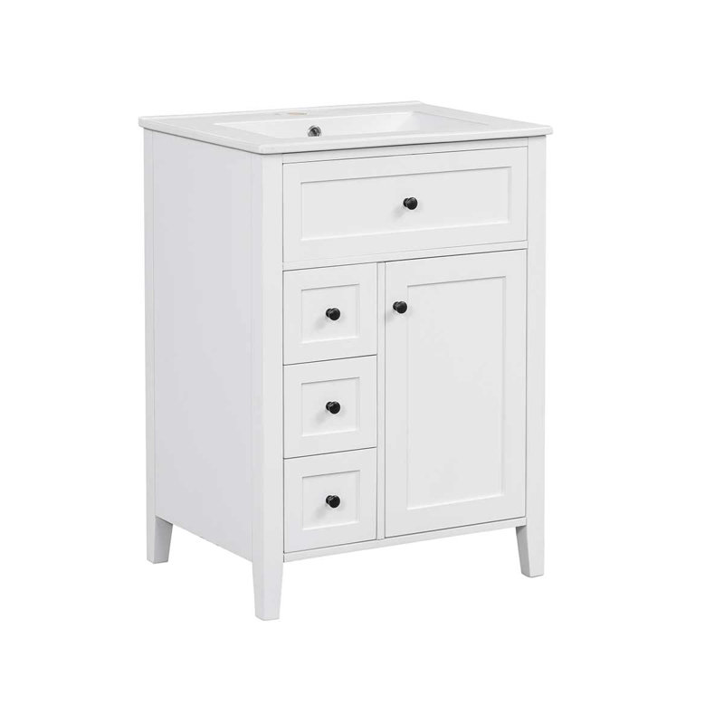 Meuble-lavabo 24 po avec 3 tiroirs et tablettes réglables Modern Design, Blanc / noir