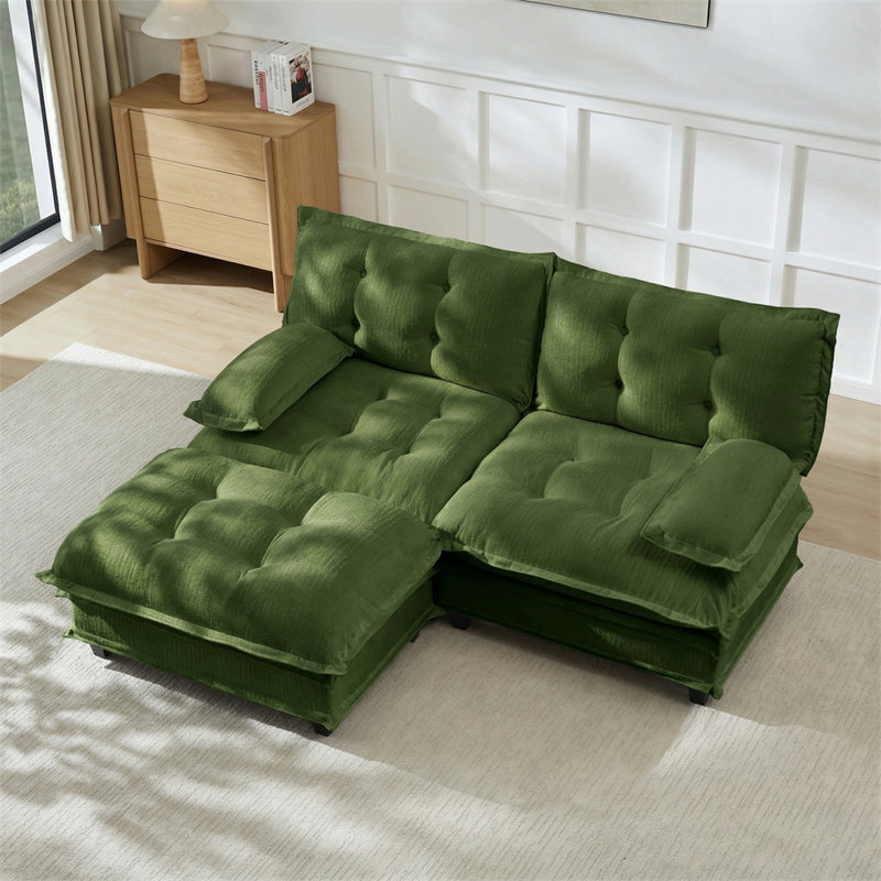 2-Seater L-Shaped Sectional, Green Chenille