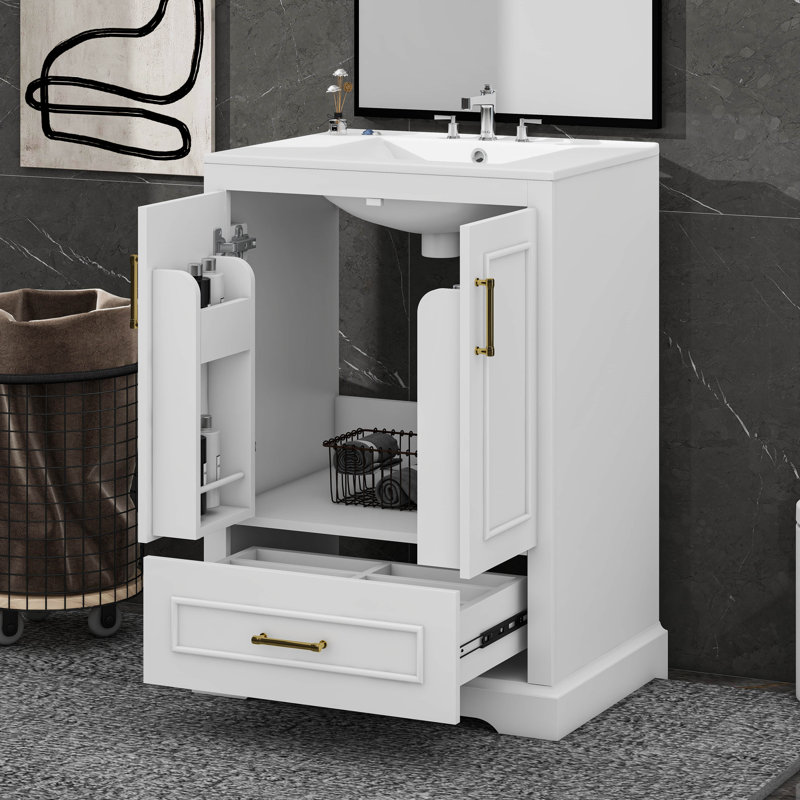 Meuble-lavabo 24 po avec lavabo, 1 tiroir divisé et 2 portes à fermeture douce avec double tablette sur la porte