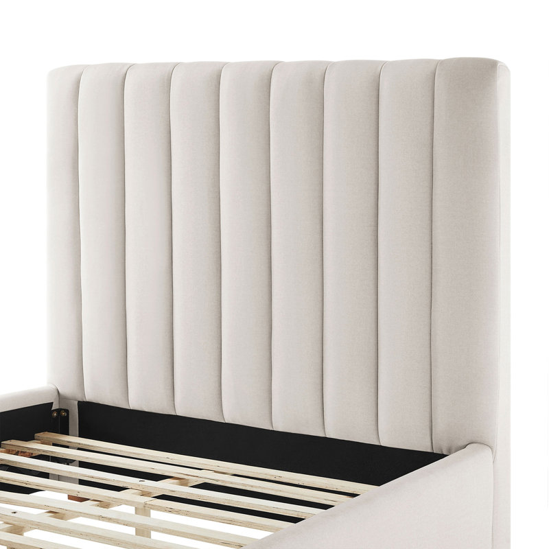 Base de lit plateforme moderne tapissier avec tête de lit, Simple, Blanc