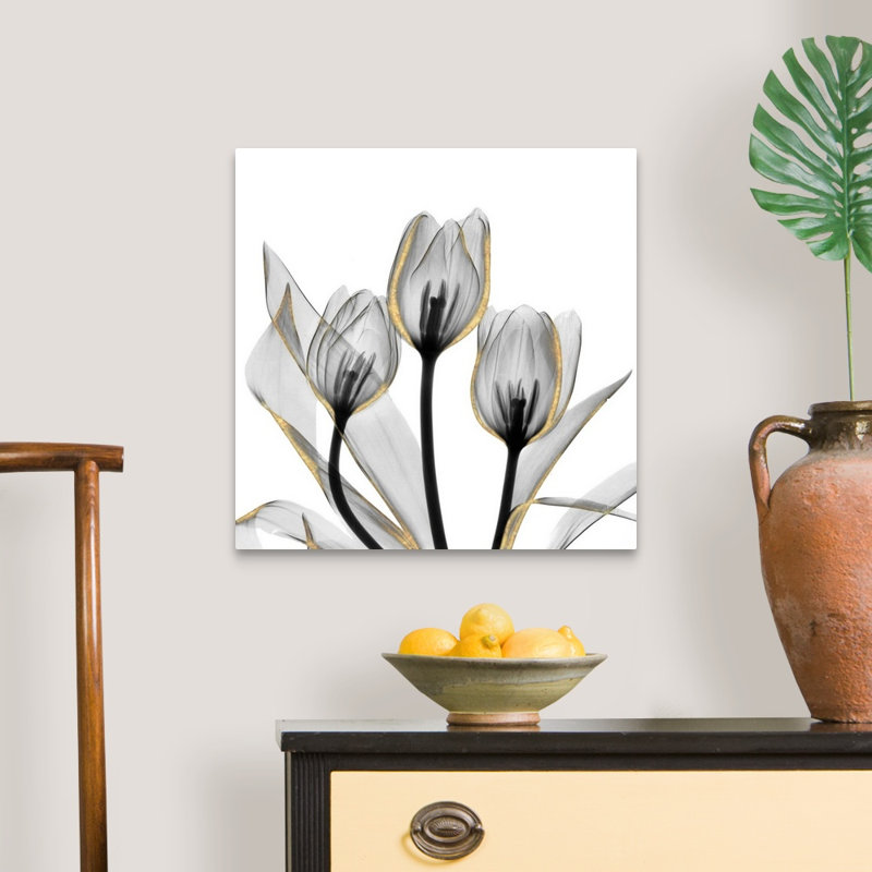 Reproduction d’art sur toile dorée ornée de tulipes 5 par Albert Koetsier, Toile tendue, H 20 po x l 20 po x P 1,25 po