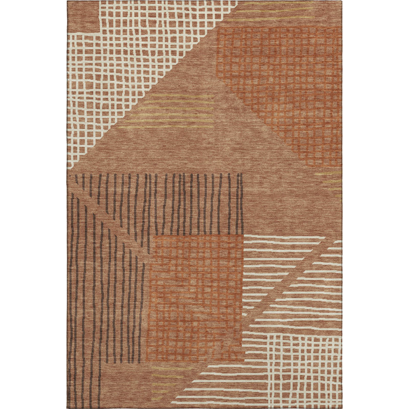 Premium Machine Washable Mayfield AMF2270 Striped Rug, 8' x 10', Paprika