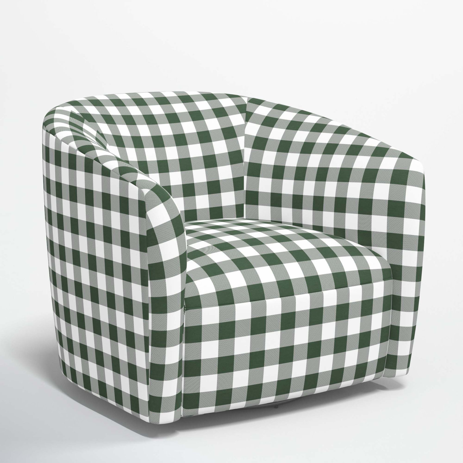 Marita Swivel Barrel Chair, Classic Gingham Evergreen