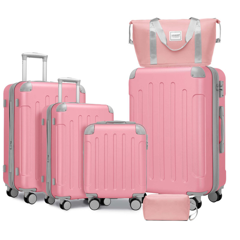 Ensemble de 6 valises avec sacs de voyage, valises rigides extensibles avec roulettes à verrou TSA