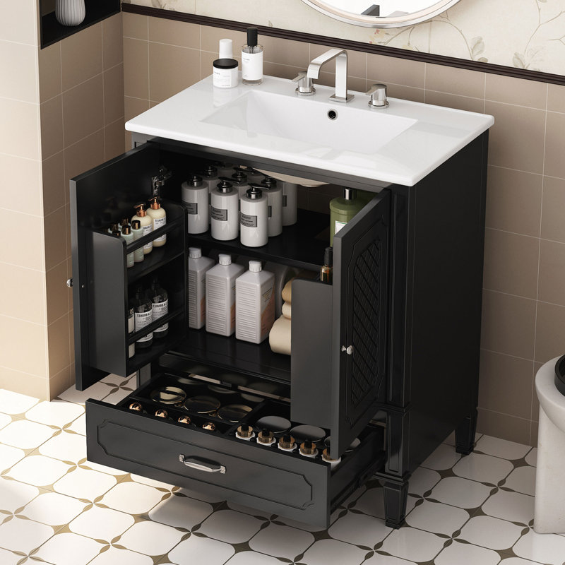 Meuble-lavabo de salle de bain avec lavabo, Noir