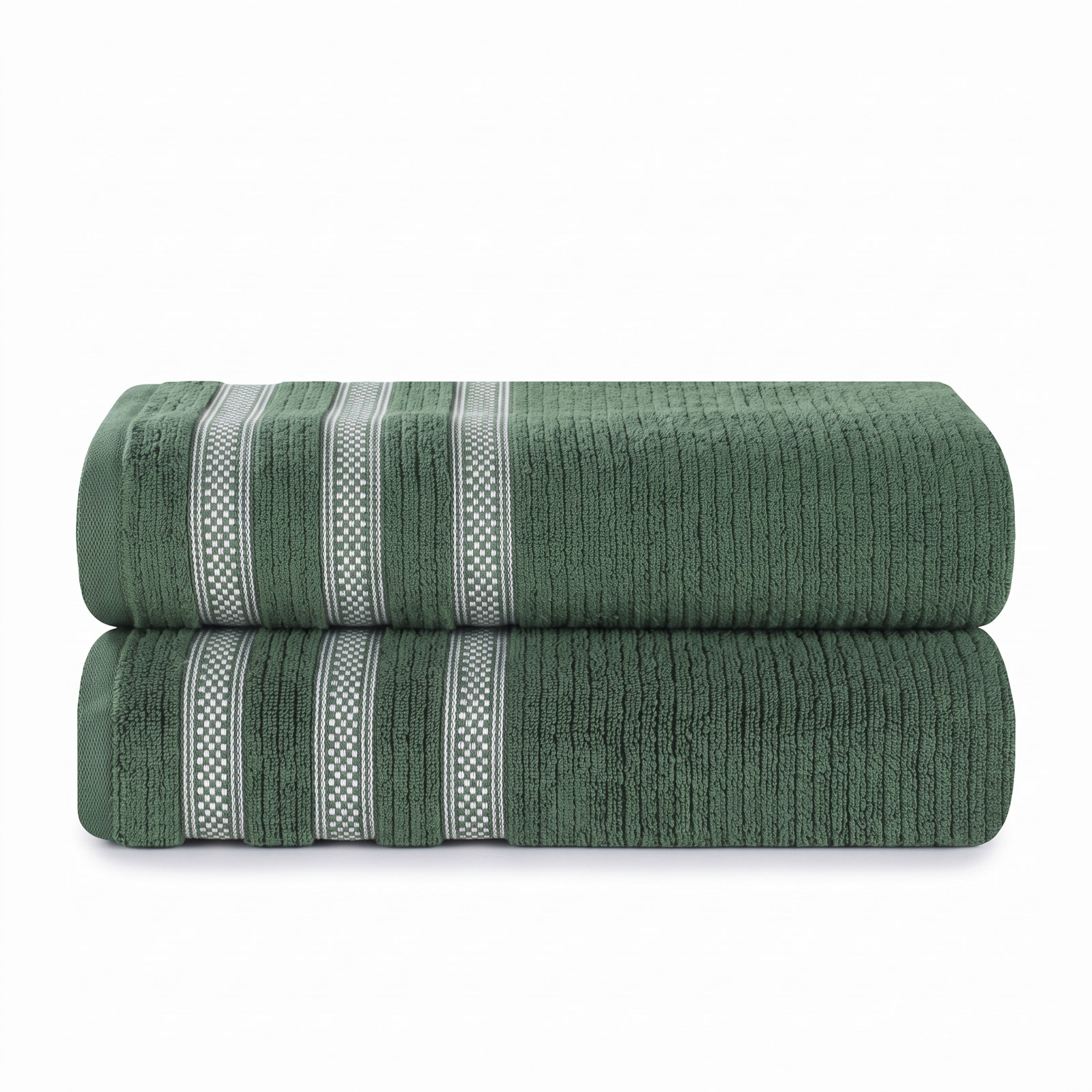3-Piece Geometric Zero-Twist Cotton Towel Set, Forest Green
