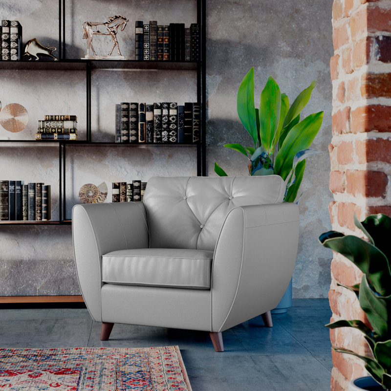 Marylin Leather Armchair, Cloud Grey, Dark Wood