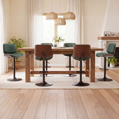 Tabourets de bar modernes pivotants de 26 po de hauteur, tabourets de comptoir à hauteur réglable avec bois cintré, tabourets de bar rembourrés en similicuir avec repose-pieds pour bar, cuisine et salle à manger