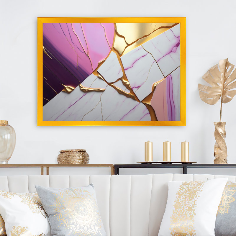 " Abstract Geode Violet II ", 40" W x 30" H, Gold Picture Framed Canvas