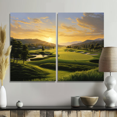 «Golf Dawn On The Put I», ensemble de 2 reproductions d'art moderne sur toile corail