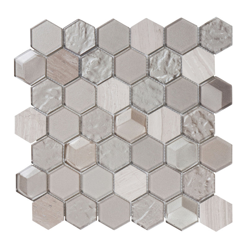 Emperador Marble Mosaic Sheet Tile, Gray/Beige