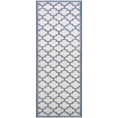 Tapis huître et bleu ardoise à motif géométrique Eunie