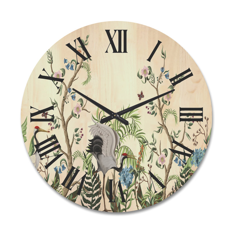 Horloge murale Border avec grues et pivoines, Grand