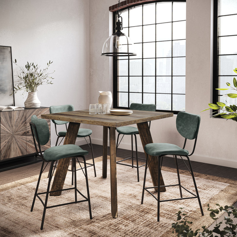 Juliana 4 - Person Solid Wood Solid Wood Top Four Leg Dining Set, Green
