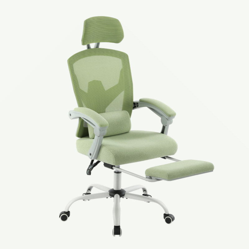 Chaise de bureau ergonomique à dossier haut en filet Mesh, Argent argent, Vert