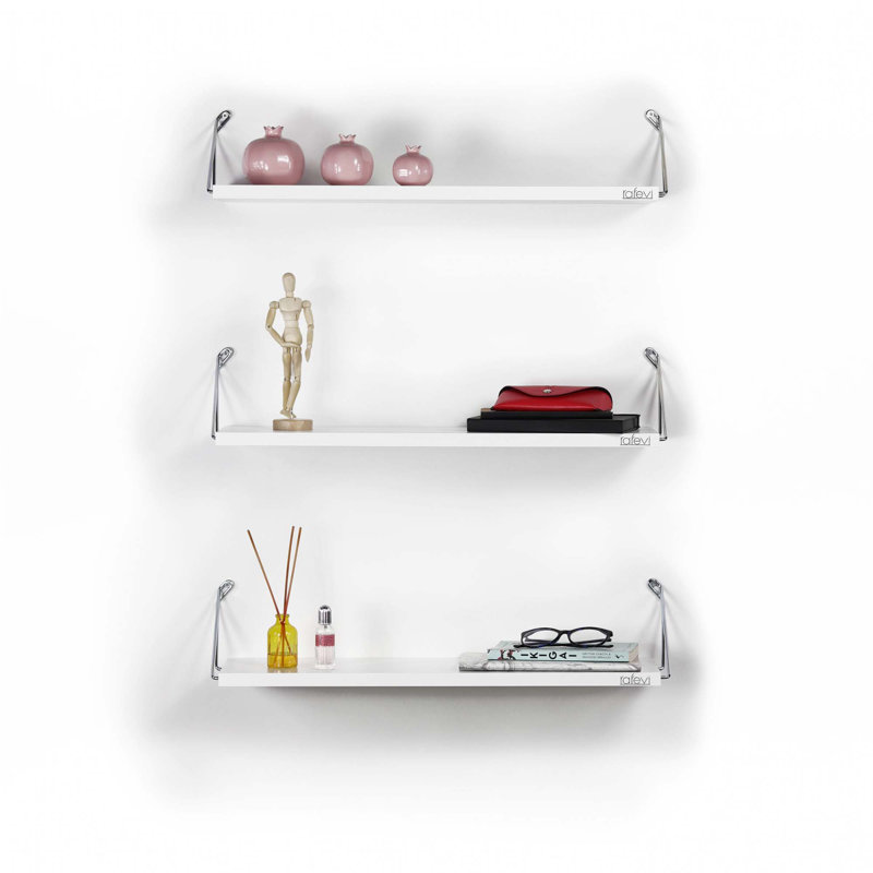 Tili Floating Bookcase with 3 Shelves, White/Chrome
