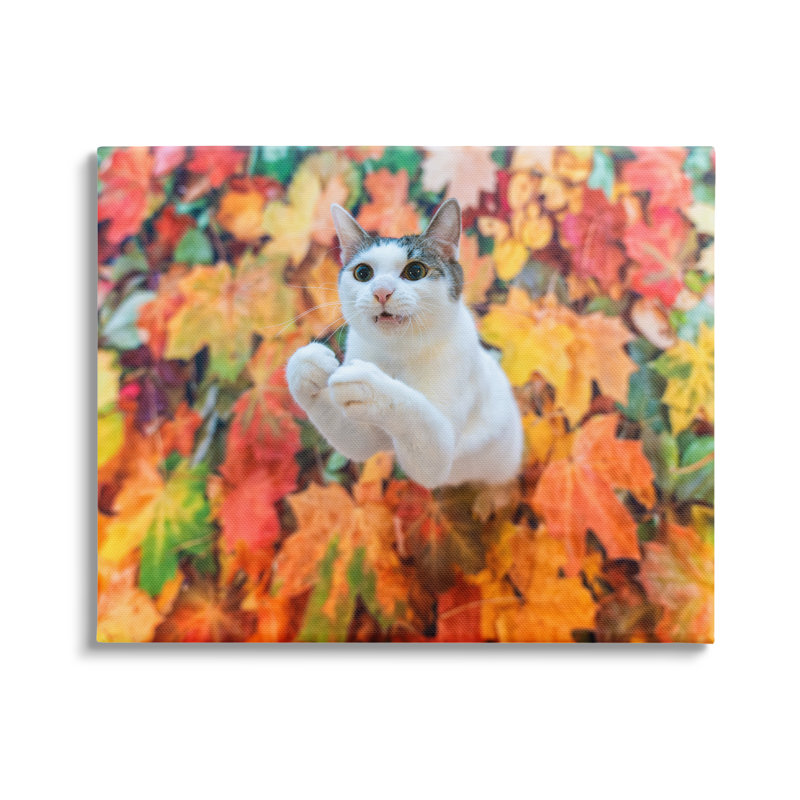Chat en feuille d'automne par Kazutoshi Ono, H 16 po x l 20 po x P 1,5 po