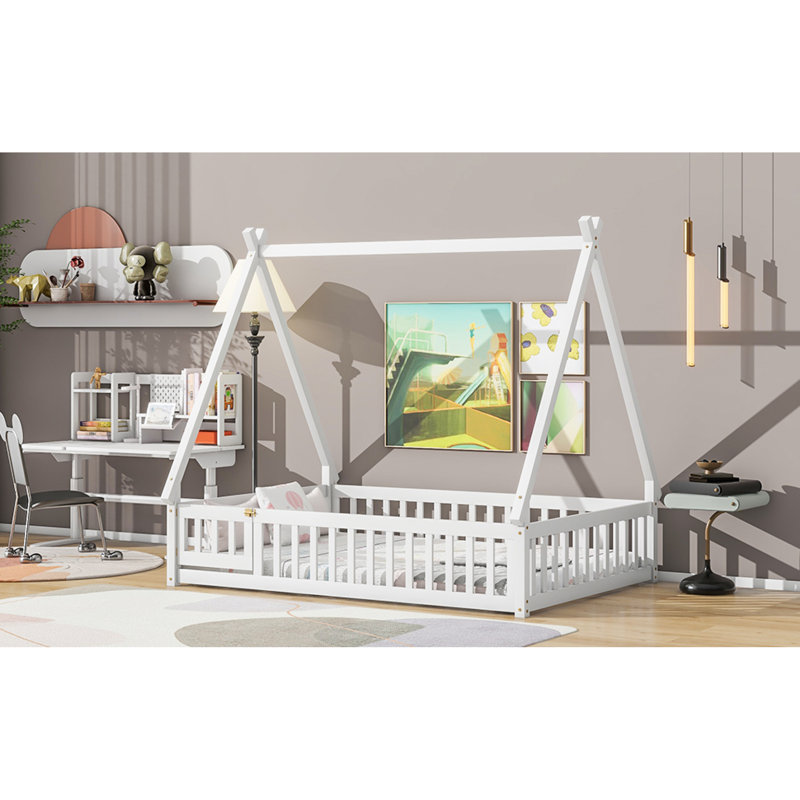 Lit double en forme de tente avec tipi en bois de pin pour un sommeil douillet