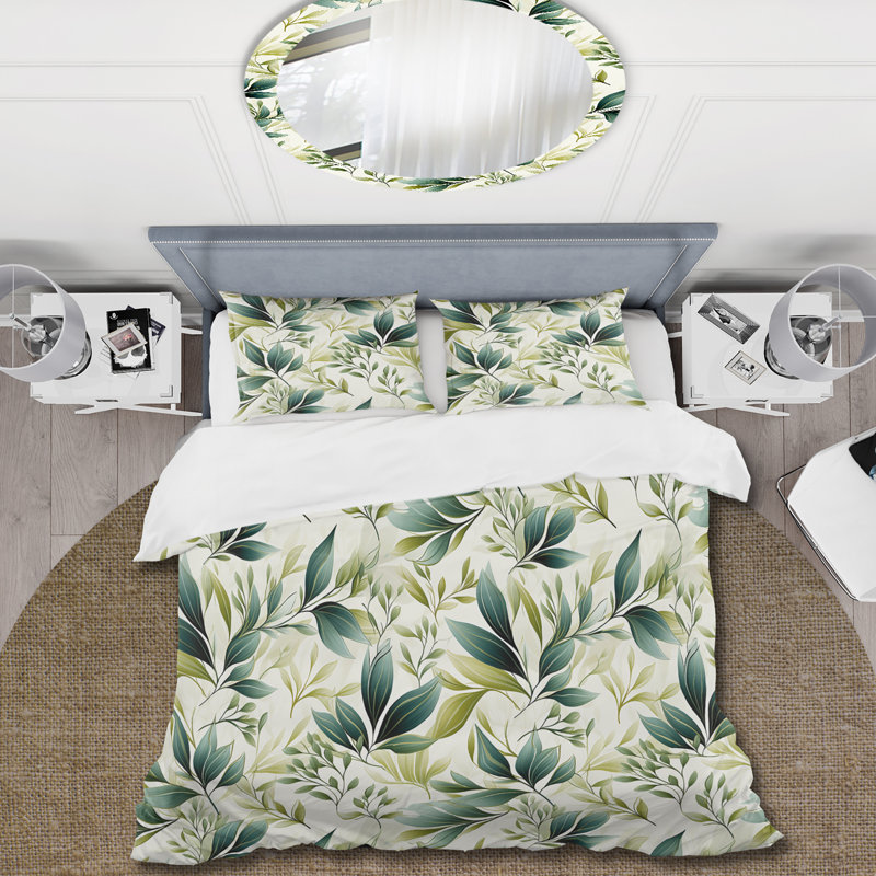 Ensemble de housse de couette Zen Leaves II, Housse de couette pour grand lit et 2 taies décor