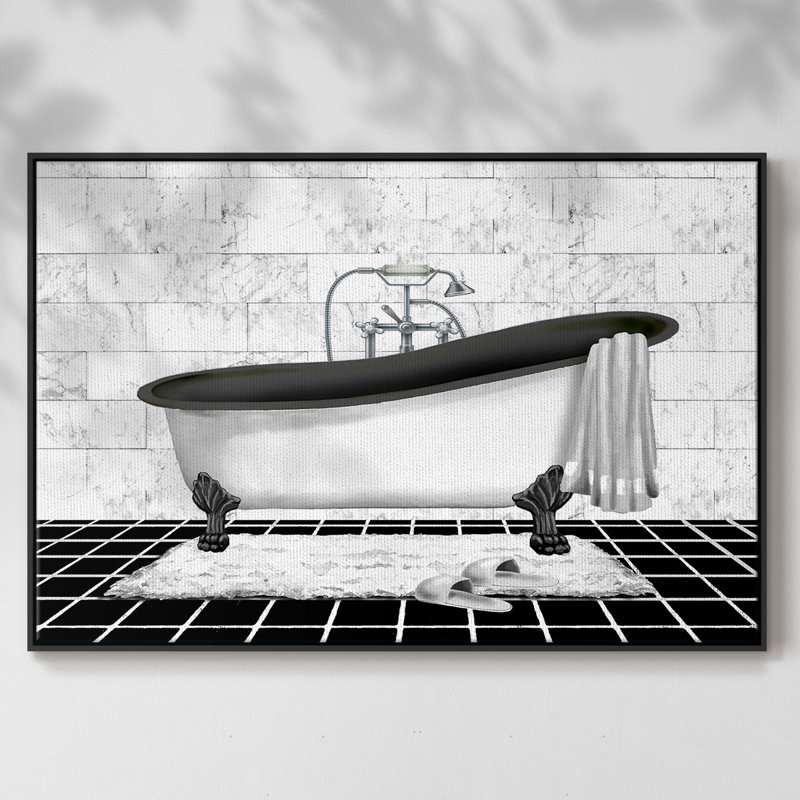 Modern Bath II-Framed Gallery Wrapped Canvas, H 27 po x l 41 po x P 2 po, Noir