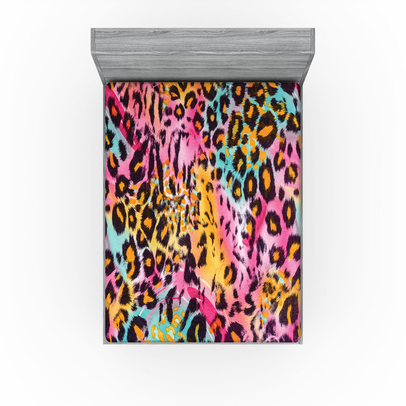 Drap-housse Ambesonne, paquet de 2, Drap-housse grand, Imprimé animal rose / orange / vert