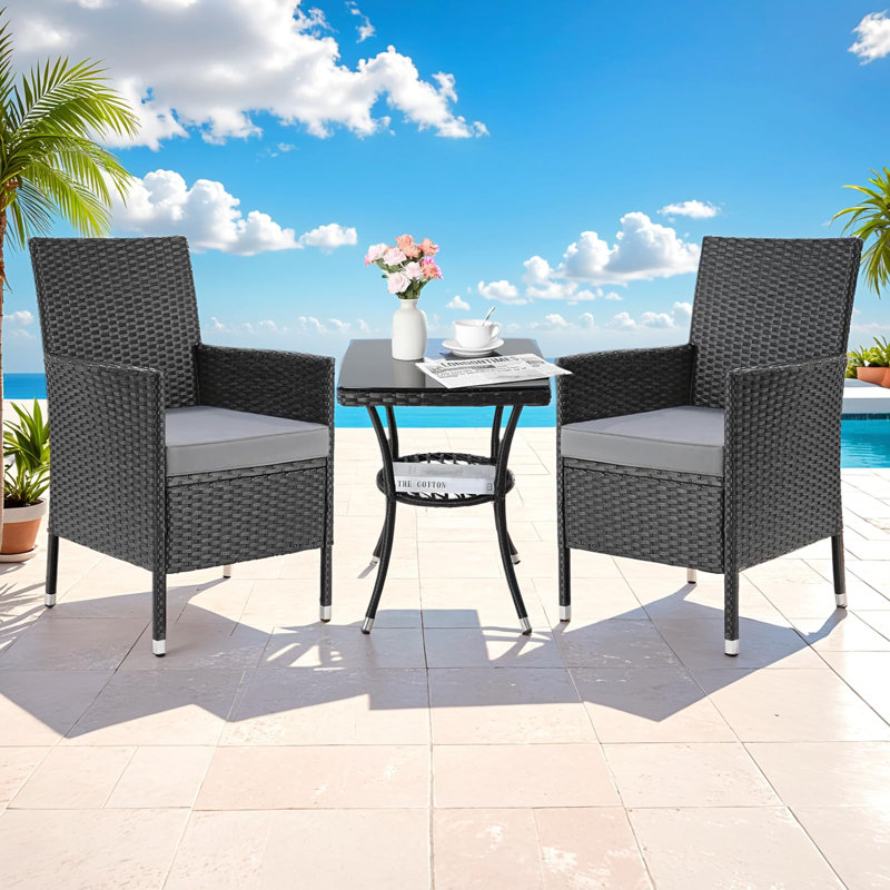 Balcony Furniture Set, 3-piece Rattan Garden Furniture Set, Polyrattan Lounge Set, Balcony Lounge Set, Garden Lounge Set, Polyrattan Garden Furniture Set, Balcony Furniture Set With Cushions And Glass