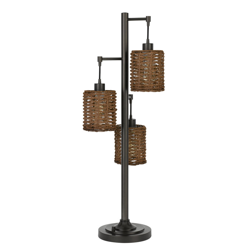37.5" H Connell Metal Table Lamp with Handcrafted Rattan Shades, 3 Lights, Dark Bronze Finish, 3-Way Rotary Switch, E26, 40W x 3