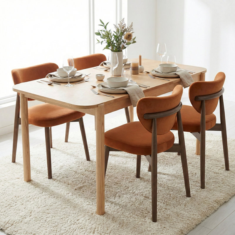 Valen Set of 2 Rusty Orange Fabric Dining Chairs, Orange