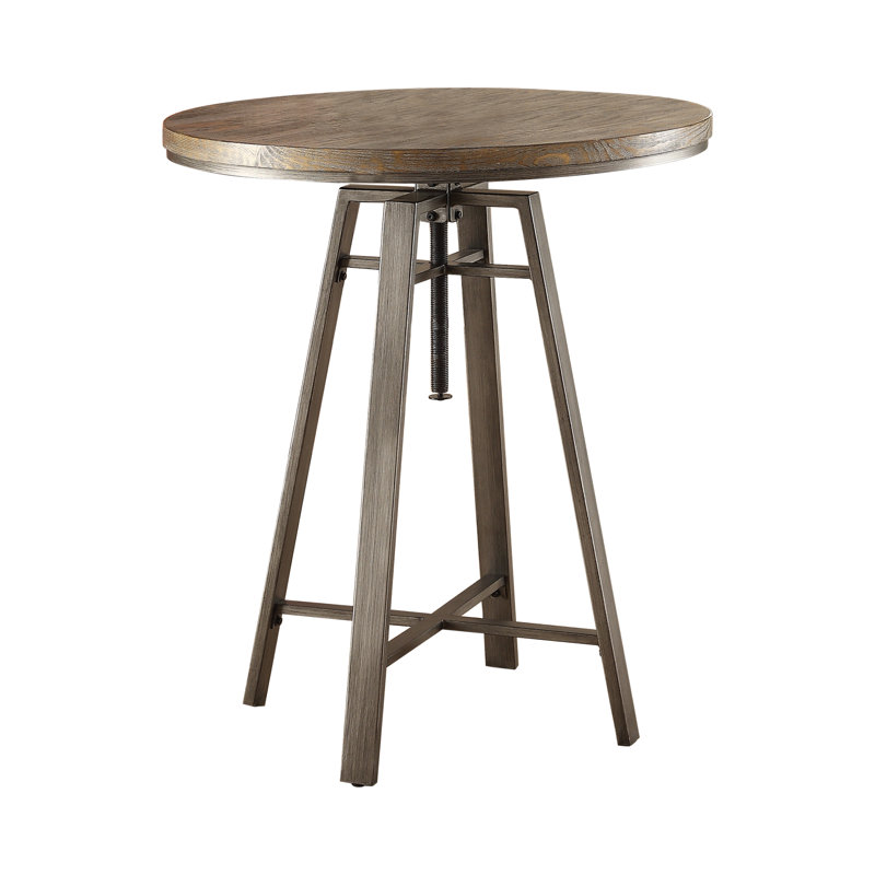Nichol Acacia Round Metal Base Dining Table