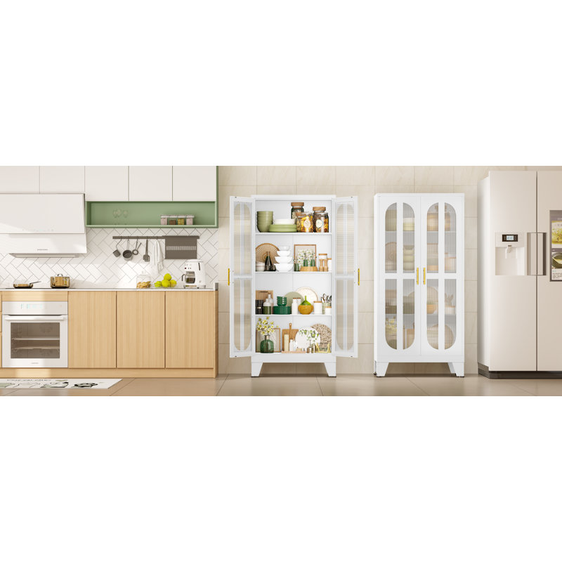 Armoire de cuisine autoportante avec portes en verre acrylique George, Blanc