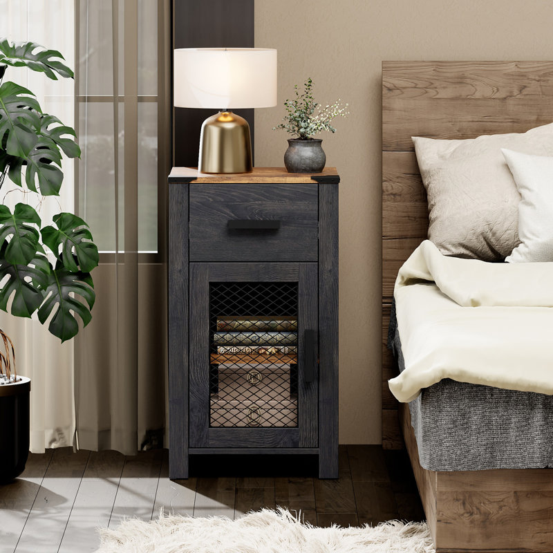 Vita End Table with Storage, Dark Walnut/Black