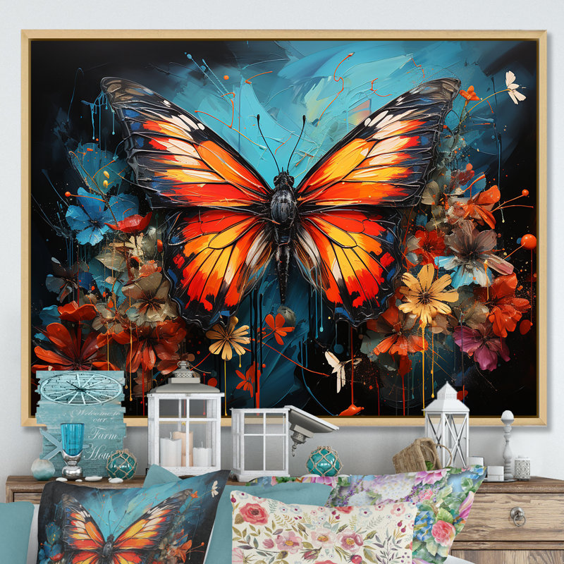 «Butterfly Graffiti Style» - reproduction d'art sur toile, Cadre naturel flottant, H 12 po x l 20 po x P 1 po