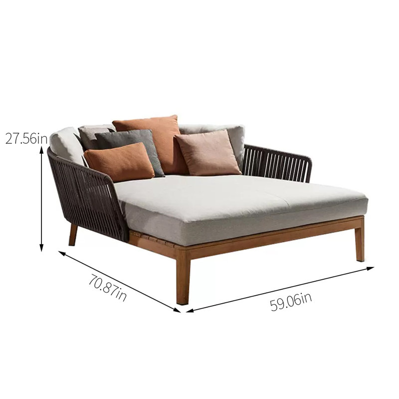 Leisure PE Rattan Patio Sofa 59.06'' Wide Rectangle Wicker Patio Daybed with Cushions