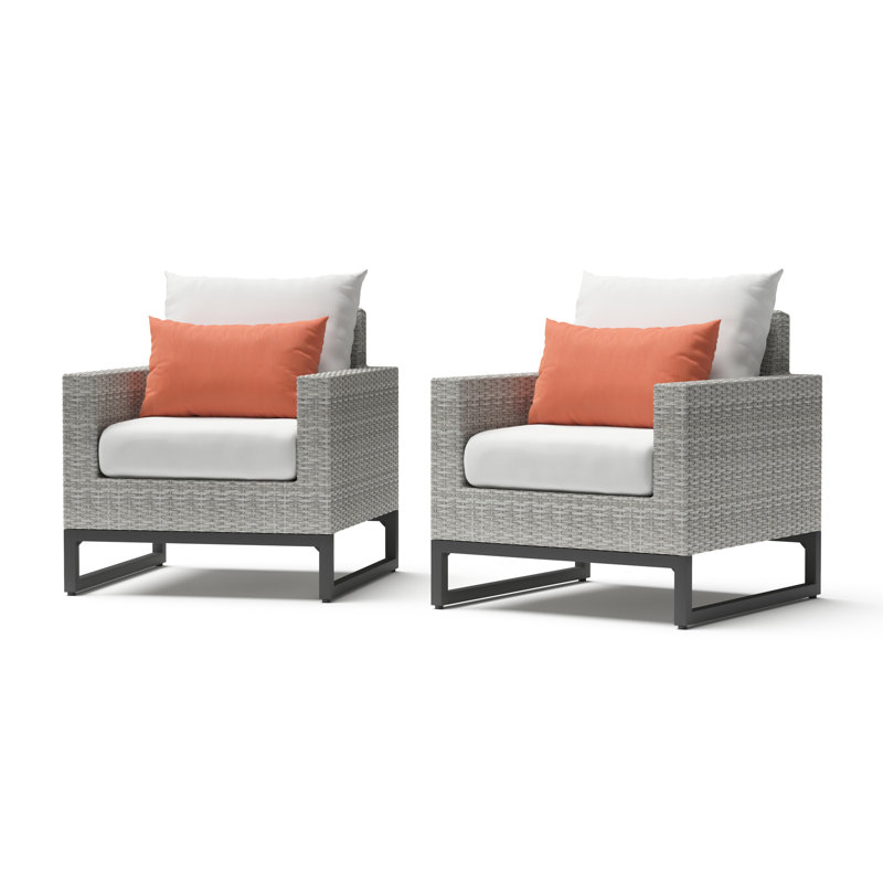 2Pc Sunbrella Outdoor Club Chairs - Grey, Gray, Green Blue
