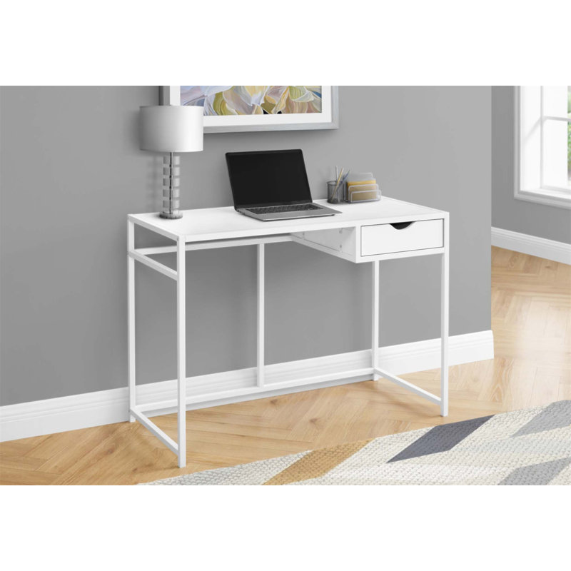 Bureau d'ordinateur moderne et compact avec tiroir de rangement, idéal pour les petits bureaux à domicile et les espaces de travail efficaces
