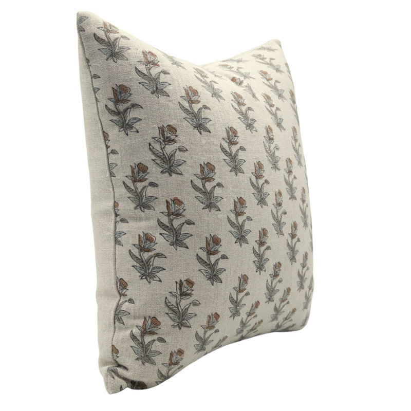 Linen Pillow Cover, 14"H x 14"W, Pink Floral 1, Square