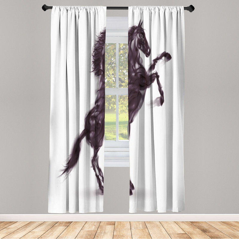 Microfiber Floral Semi-Sheer Rod Pocket Curtain Panels, 28" W x 95" L, Black/White