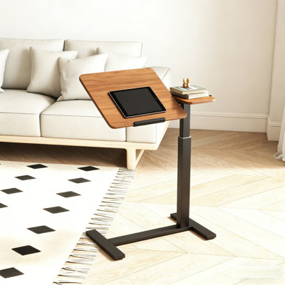 Adjustable Mobile Standing Desk, Overbed Bedside Table With Flip Top & Wheels