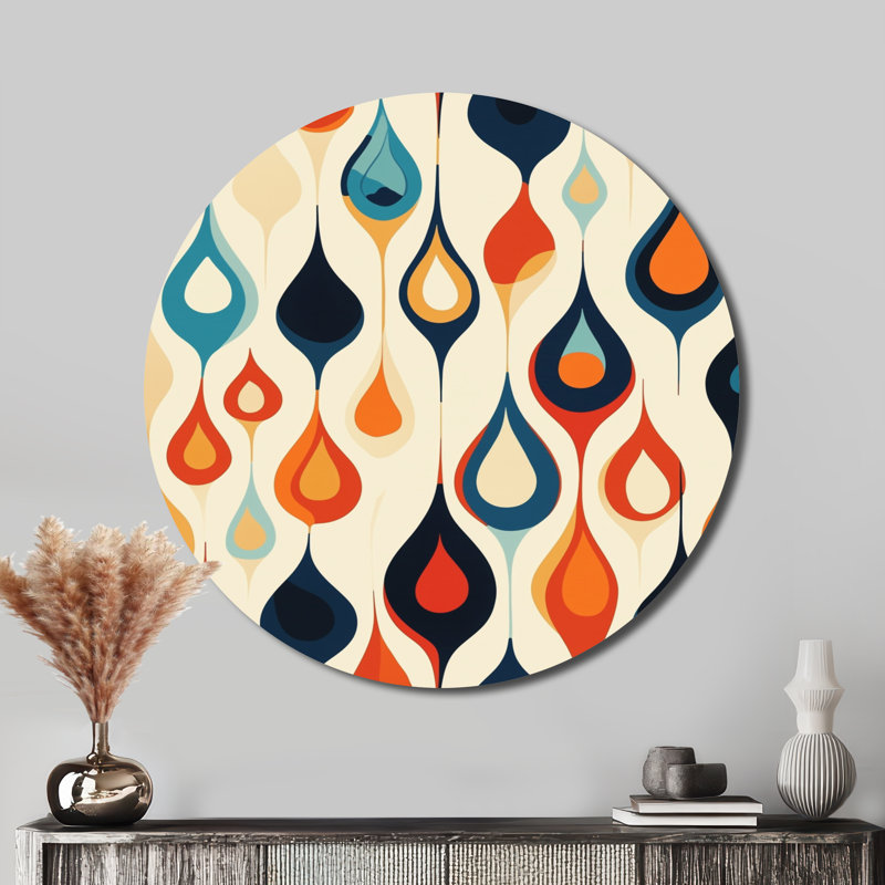 Danse rétro en forme de larme - Décoration murale ronde en métal crème de style milieu du siècle, H 16 po x l 16 po