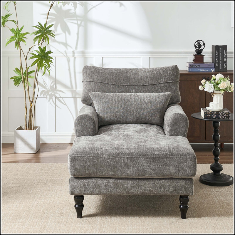 Chaise longue moderne avec structure en bois massif, Gris