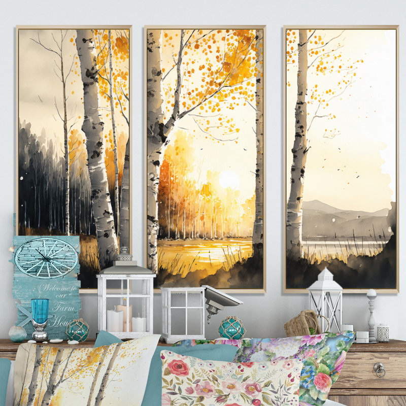 Zeynep - 3 pièces sur toile, Cadre flottant en érable, H 20 po x l 36 po x P 1 po