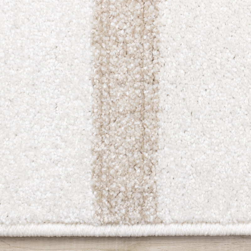 Wum Striped Machine Woven Polypropylene Area Rug in Beige/Cream, Rectangle 2'8" x 4'11"
