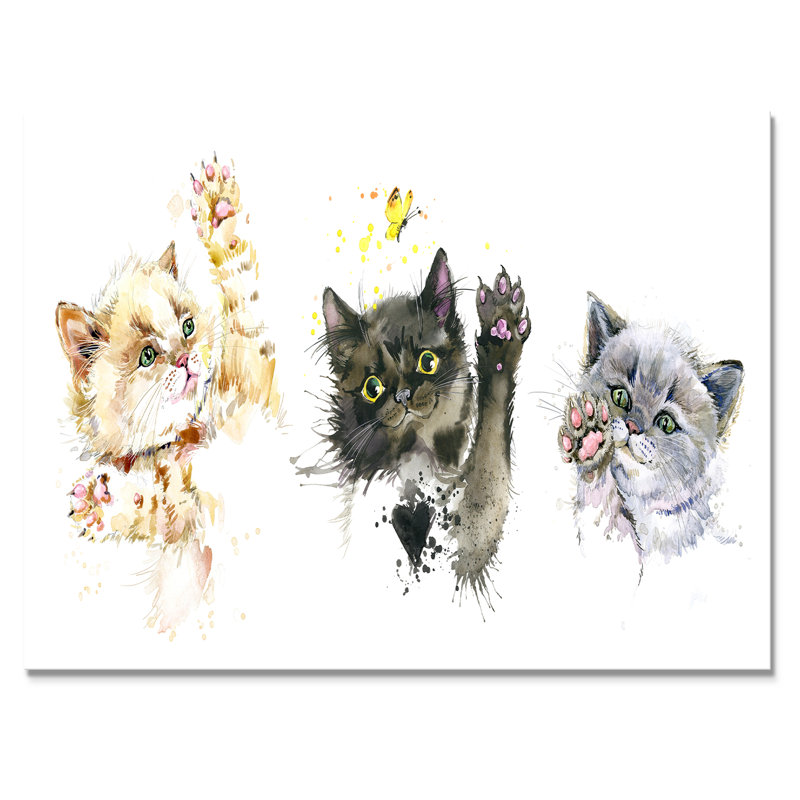 «Cute Kittens Set Play Cats», reproduction sur toile encadrée, H 8 po x l 12 po x P 1 po, Toile tendue