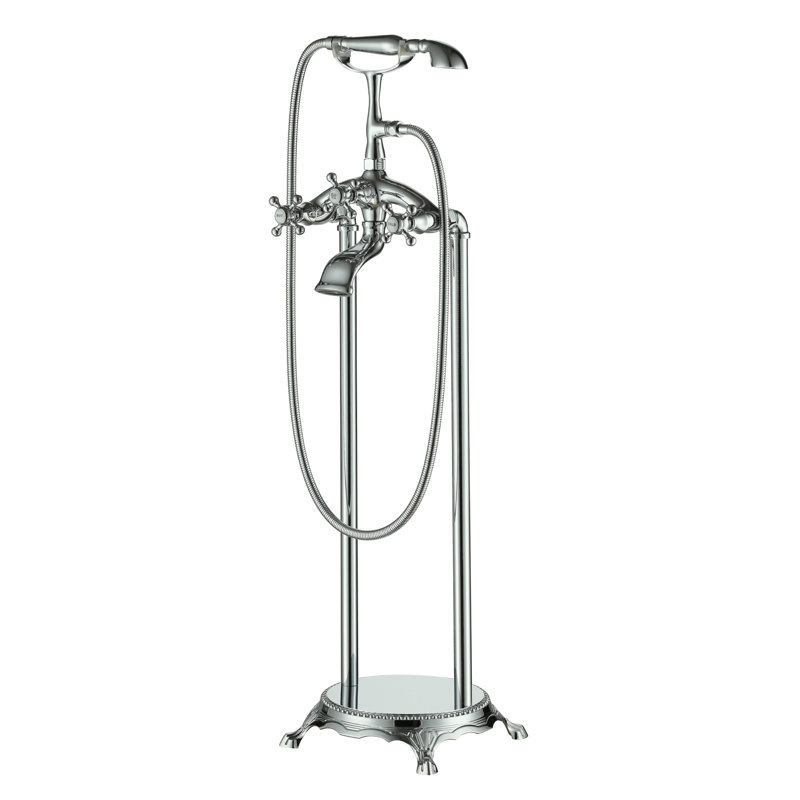 Robinet de baignoire sur pattes à trois poignées, Plaqué chrome