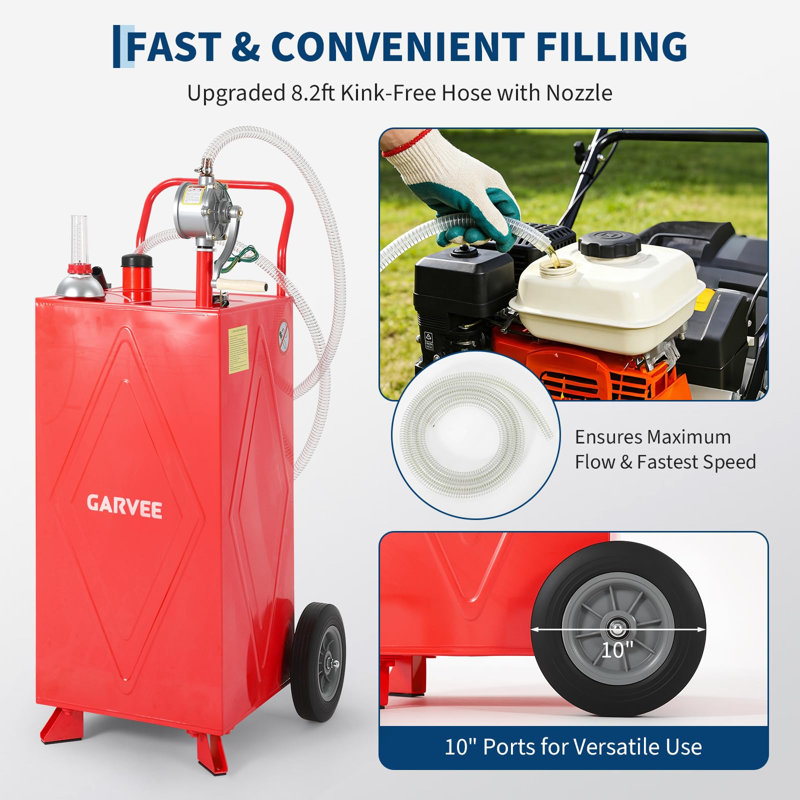 Chariot à carburant 35 gallons avec pompe rotative, réservoir de transfert de gaz et de gazole portable avec 2 roues